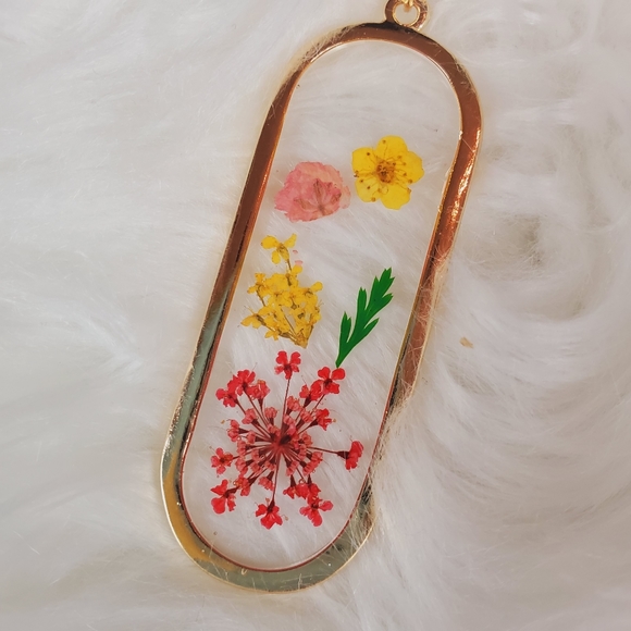 Dried flower boho pendant necklace gold tone - Picture 5 of 7